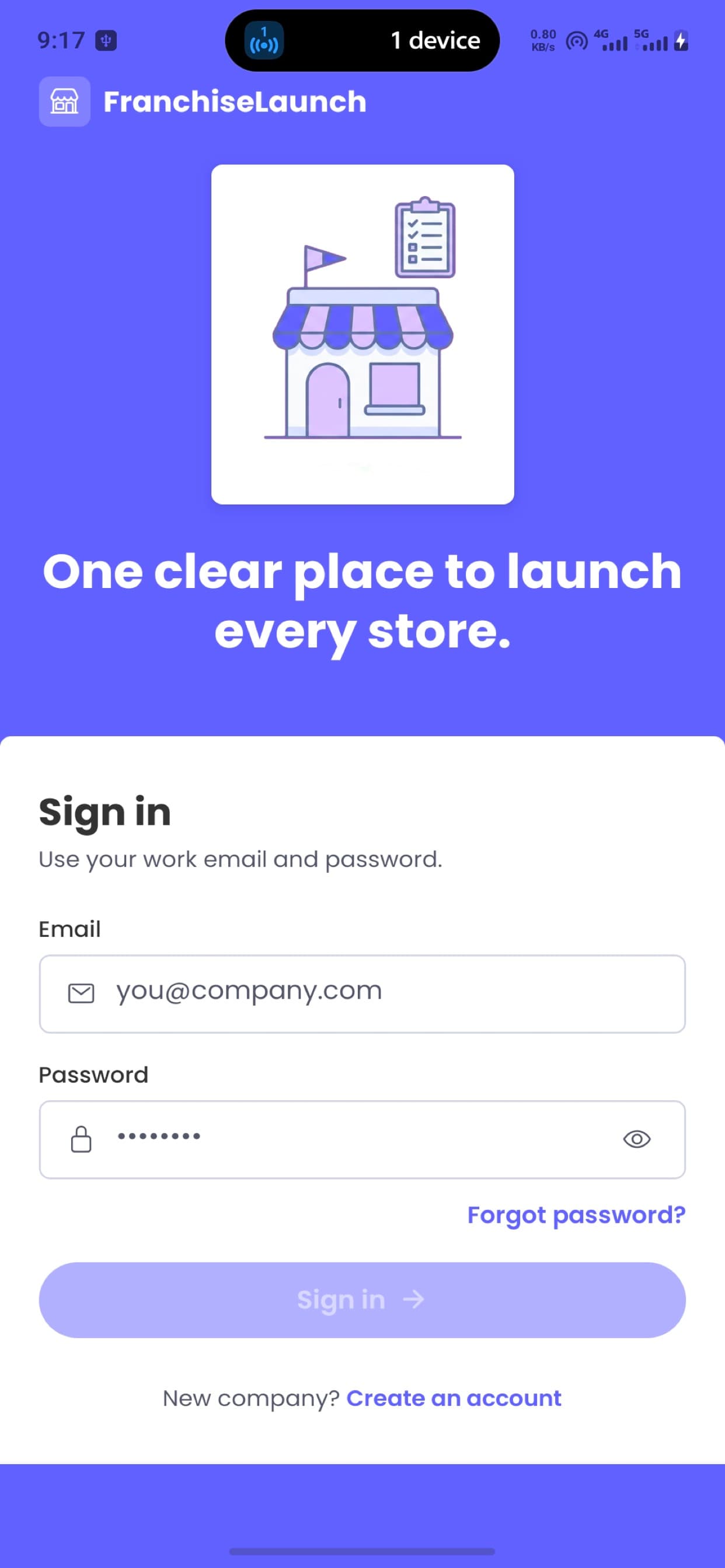 Sign in to your company's FranchiseLaunch account